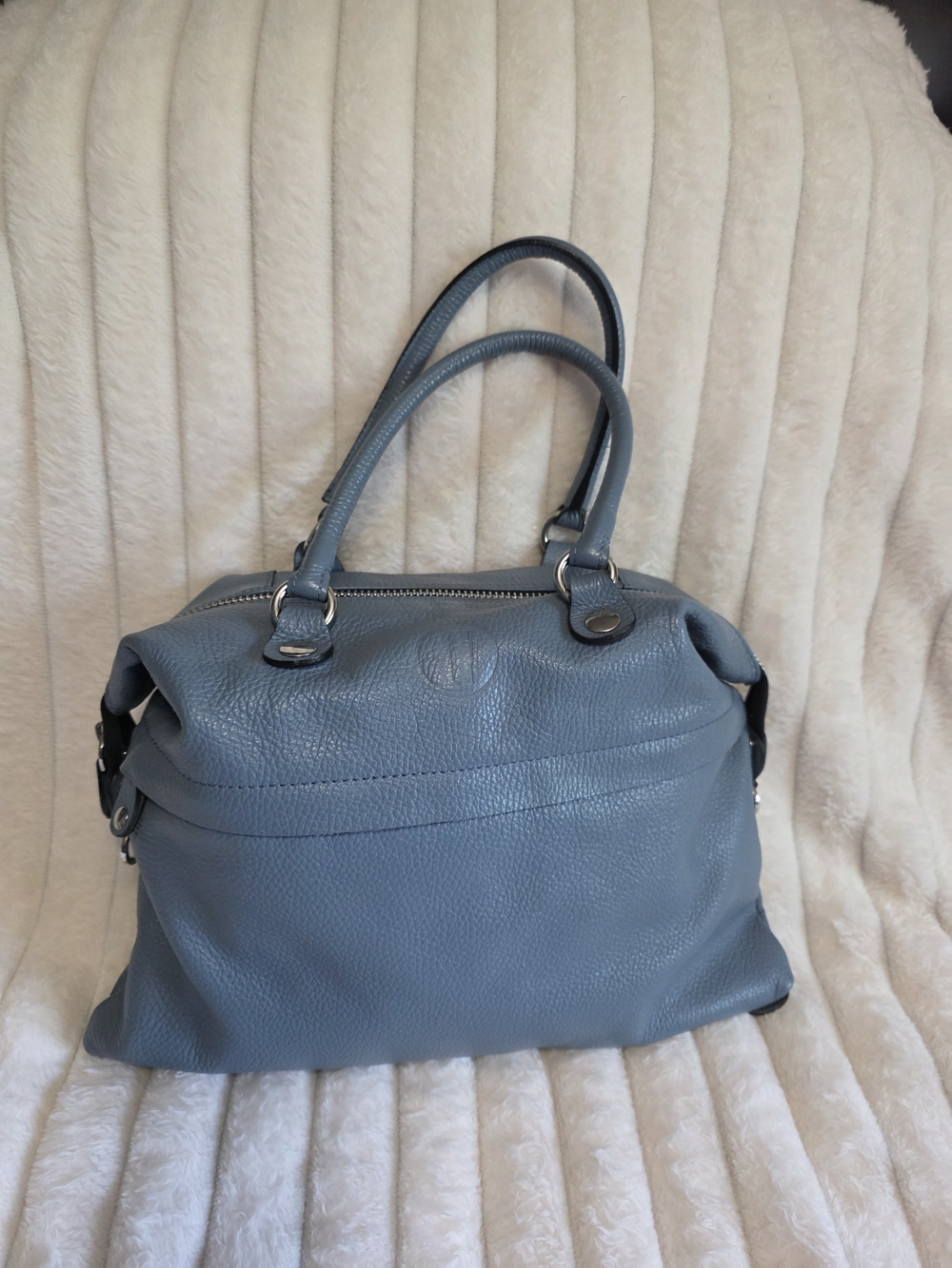 Italian Idea 5 In 1 Classic Pebbled Leather Satchel in Slate Blue